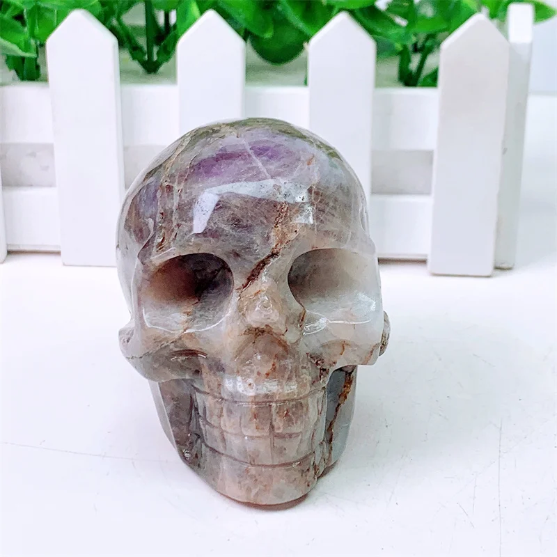 Natural Dream amethyst Skull Carving Sculpture, Healing Gemstone, Crystal Crafts, Home Decoration Ornament, 1PC, 0.381kg