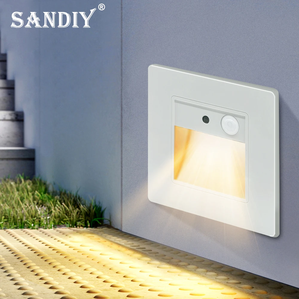 SANDIY LED Night Lamp Sensor Stair Light Wall Light Recessed PIR Motion Detector Footlight para Escada Foyer Quarto 2W/3W Casa Inteligente