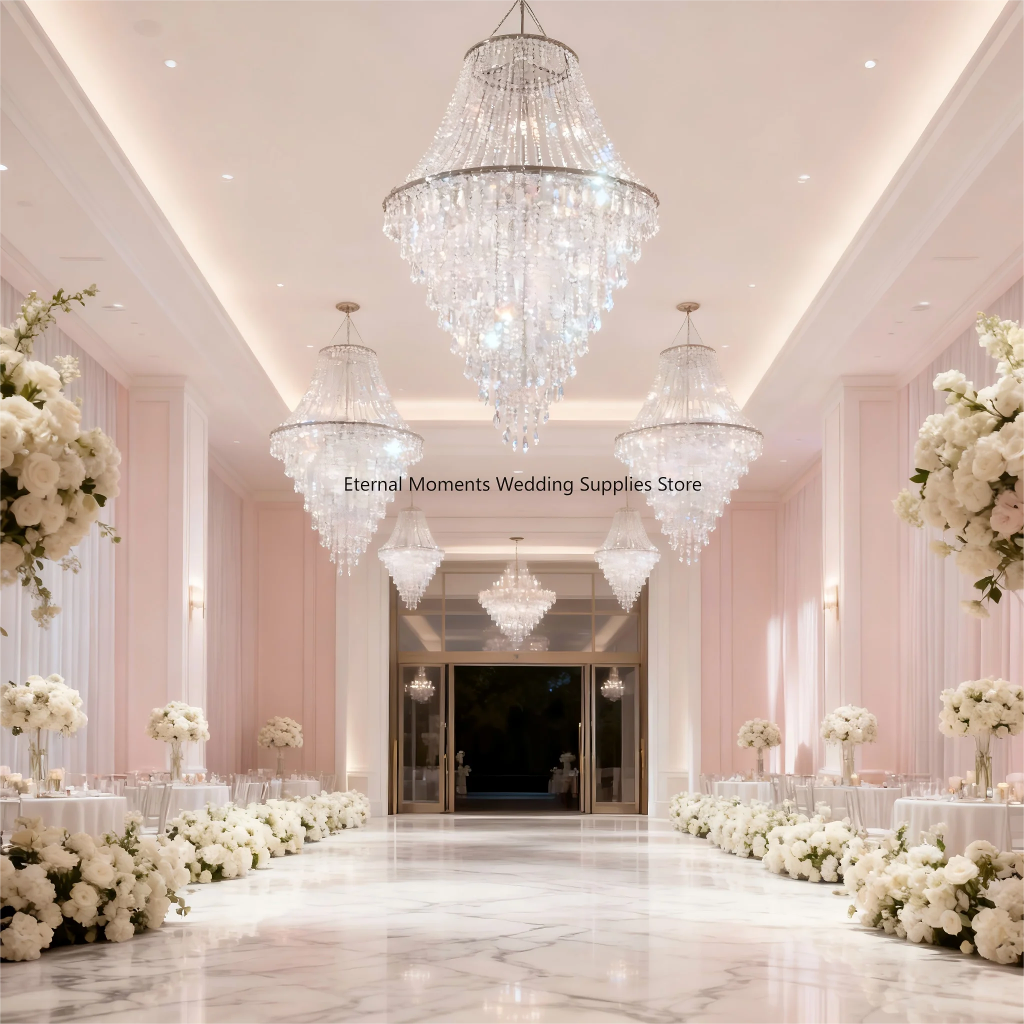 

Modern Wedding Backdrop Chandelier Large Metal Circle with Acrylic Beads for Ceiling Decor Party Engagement Photo Booth Props