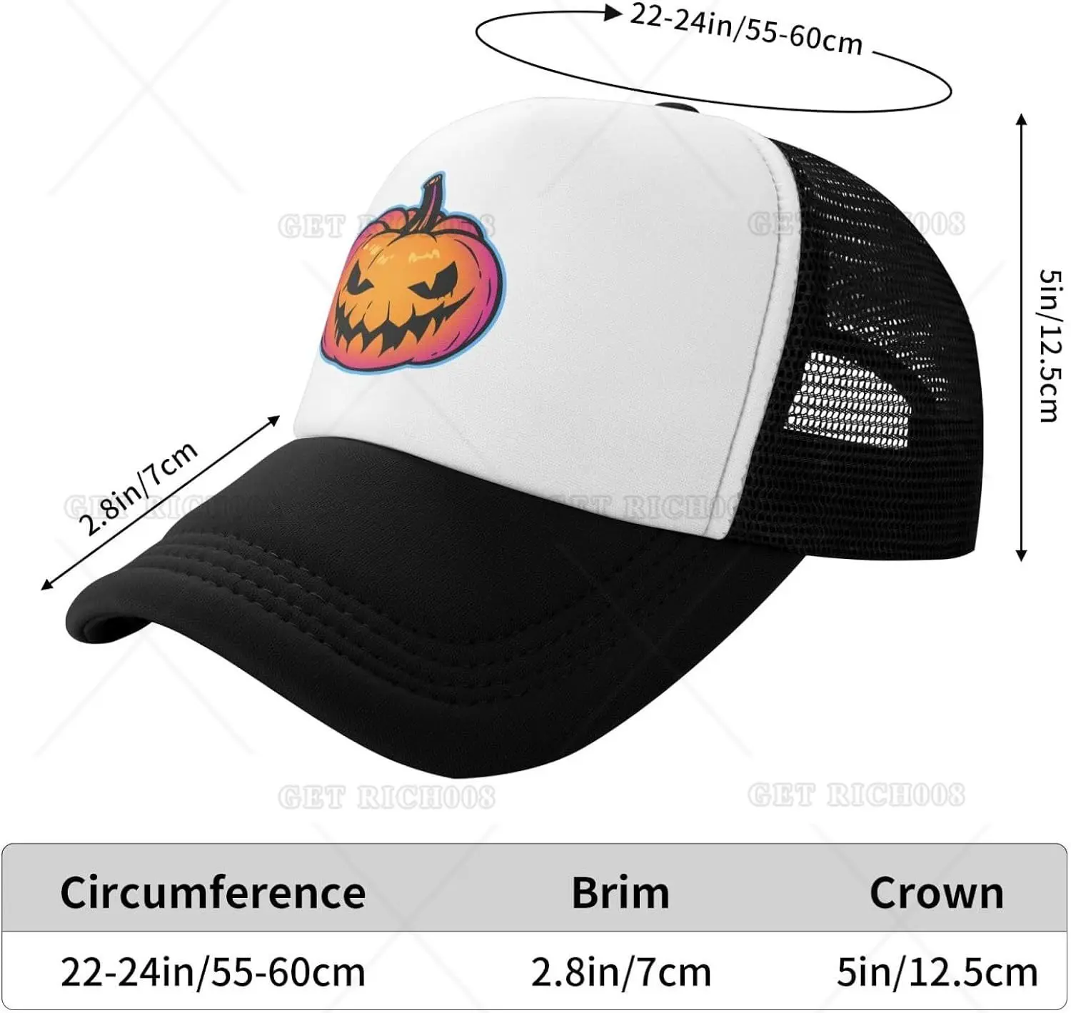 Halloween Pumpkin Trucker Hats for Men Women Classic Adjustable Mesh Baseball Cap Snapback Hat Black Four Seasons Casual