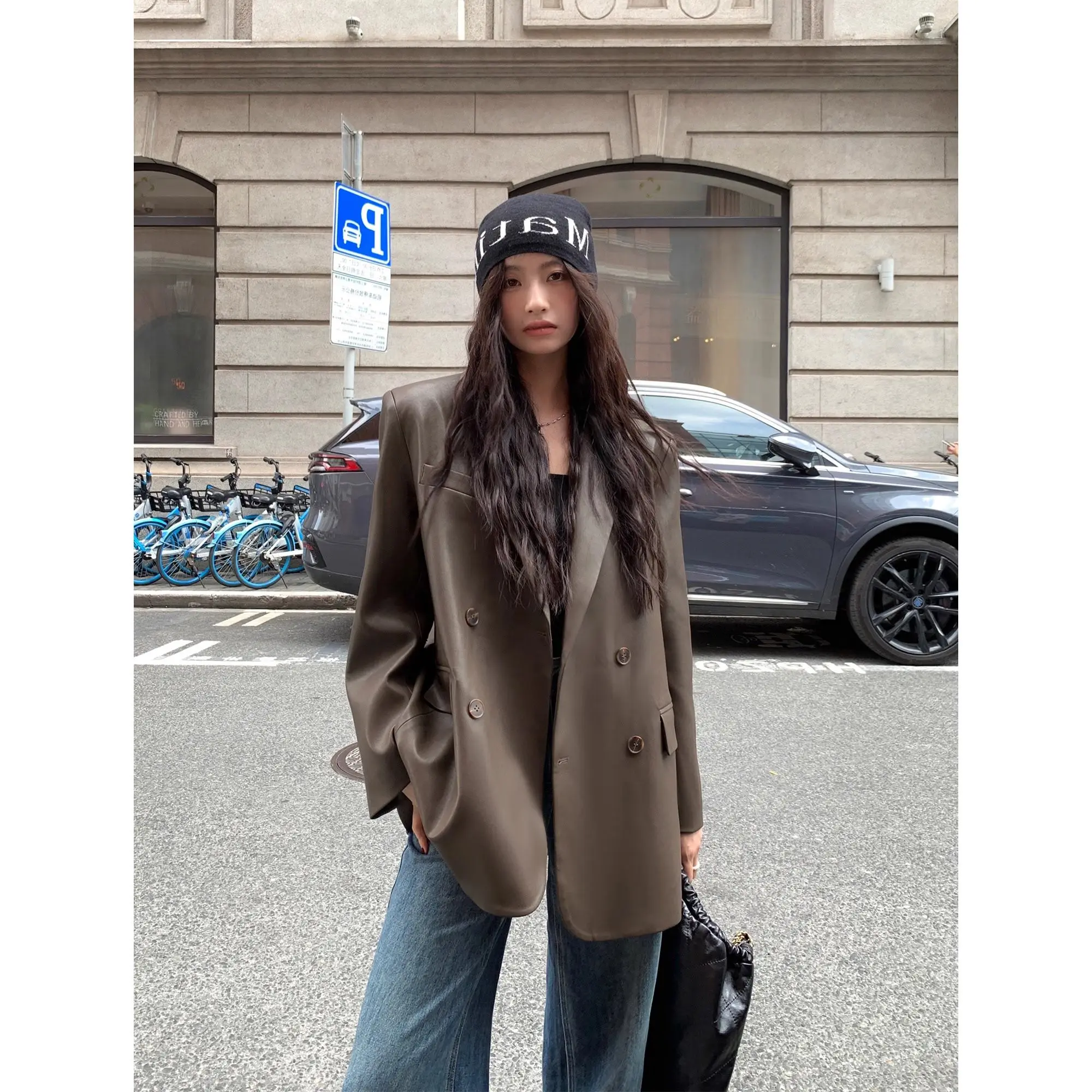 Herfst nieuwe zwarte retro PU-leren jas voor dames, losse, casual temperament high-end top voor dames