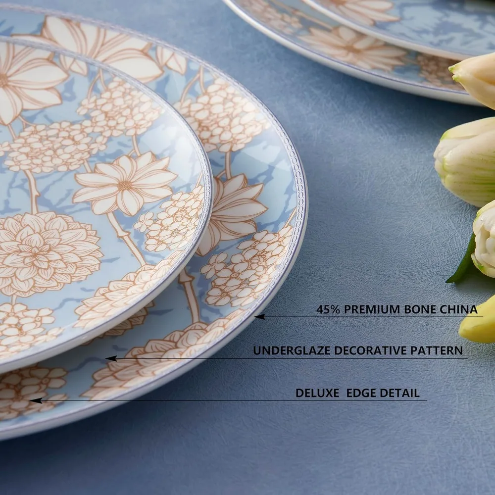 

Free Delivery - Bone China Plates and Bowels,12-Pieces Dinnerware Sets, Highly Chip and Crack Resistant, Dishwasher &