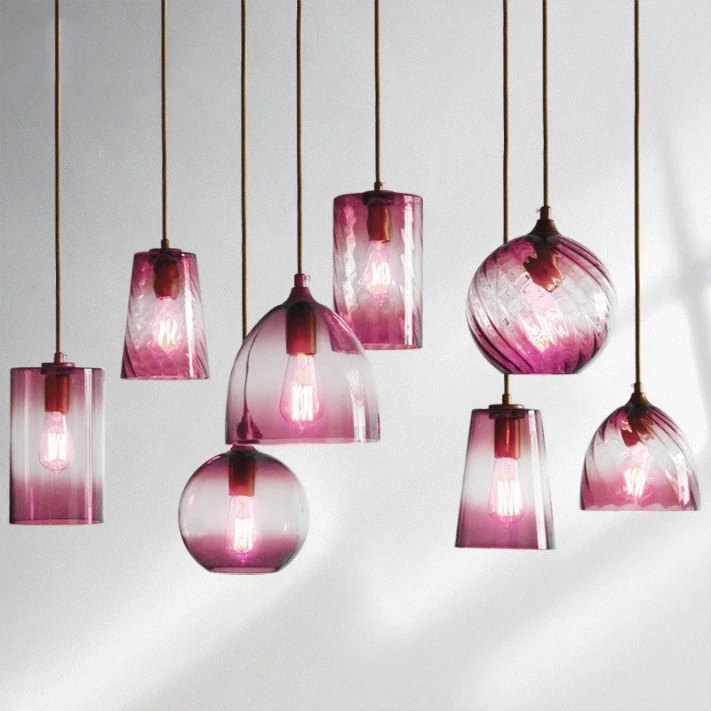 

American Romantic Industrial Wind Chandelier Restaurant Bar Nordic Simple Single Head Color Glass Chandelier