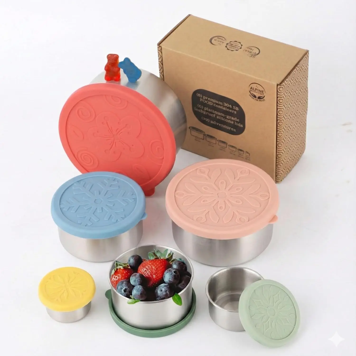 

12-Piece Nesting Stainless Steel Snack Containers with Silicone Lids, 304 Grade Food Storage