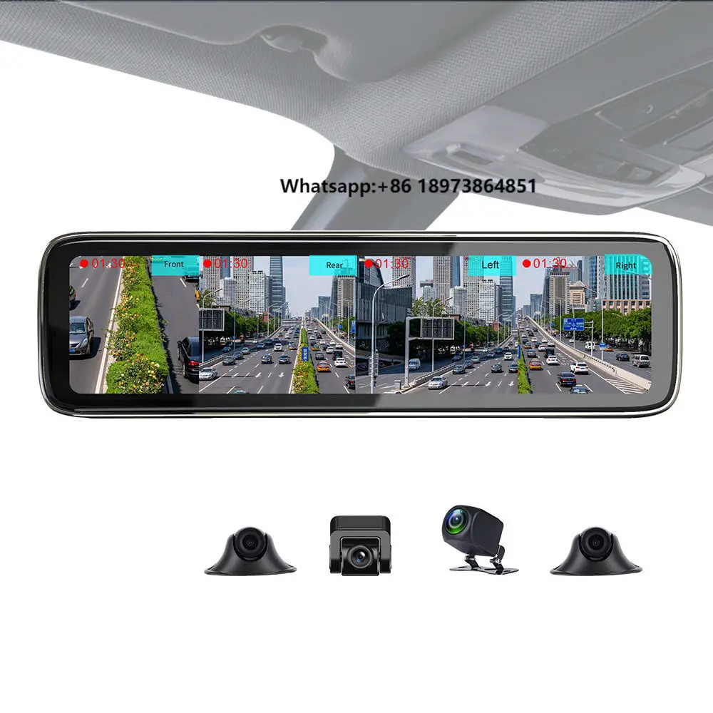 

720P Touch Screen 4 Cams Way Channel CHS 360 Degree Car Dash Cameras Video Recorder with Rear View Mirror 4 Split Display