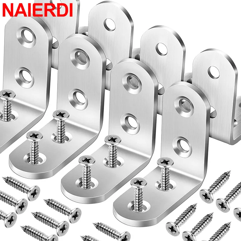 NAIERDI 10PCS 90 Degree Angle Corner Brackets Stainless Steel Corner Brace Fastener Wall Brackets Hanger for Shelves,Table,Chair