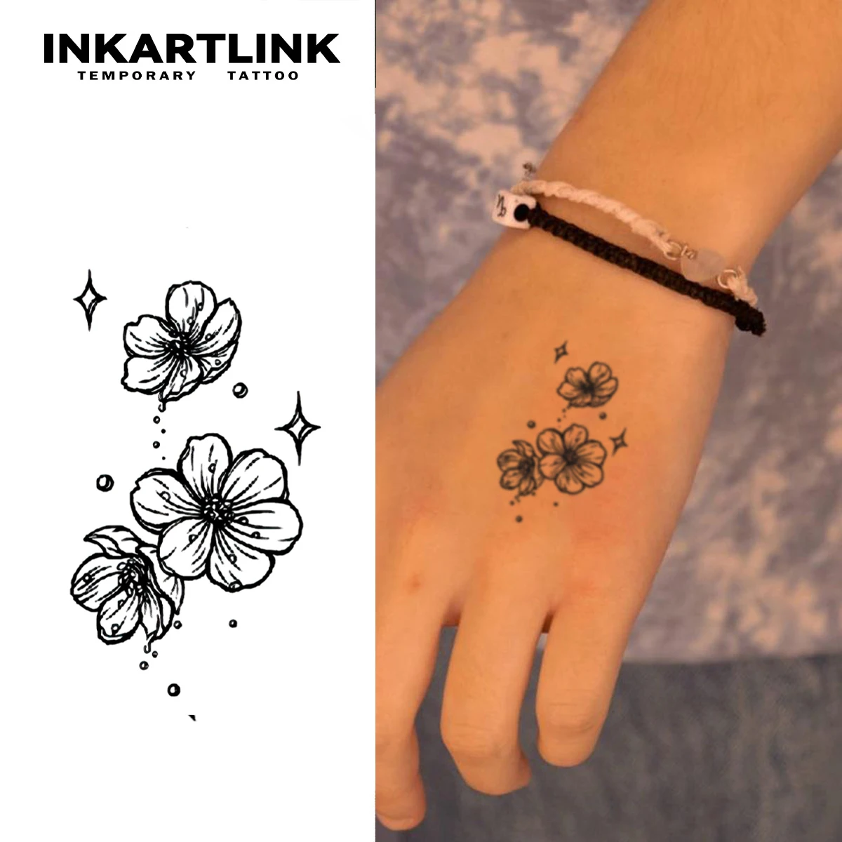 3 pcs Flower Temporary Tattoo,Lasts To 15 Days New Technology Magic Waterproof Semi Permanent Sticker.