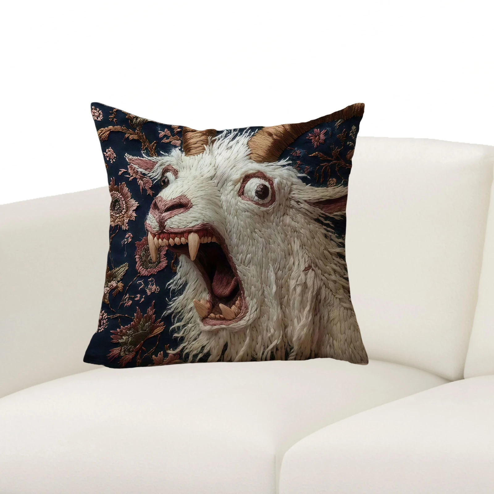 Screaming Goat Throw Pillow Cover 18x18 Inch Hilarious Animal Graphic Cushion Cover for Couch Sofa Bedroom Living Room