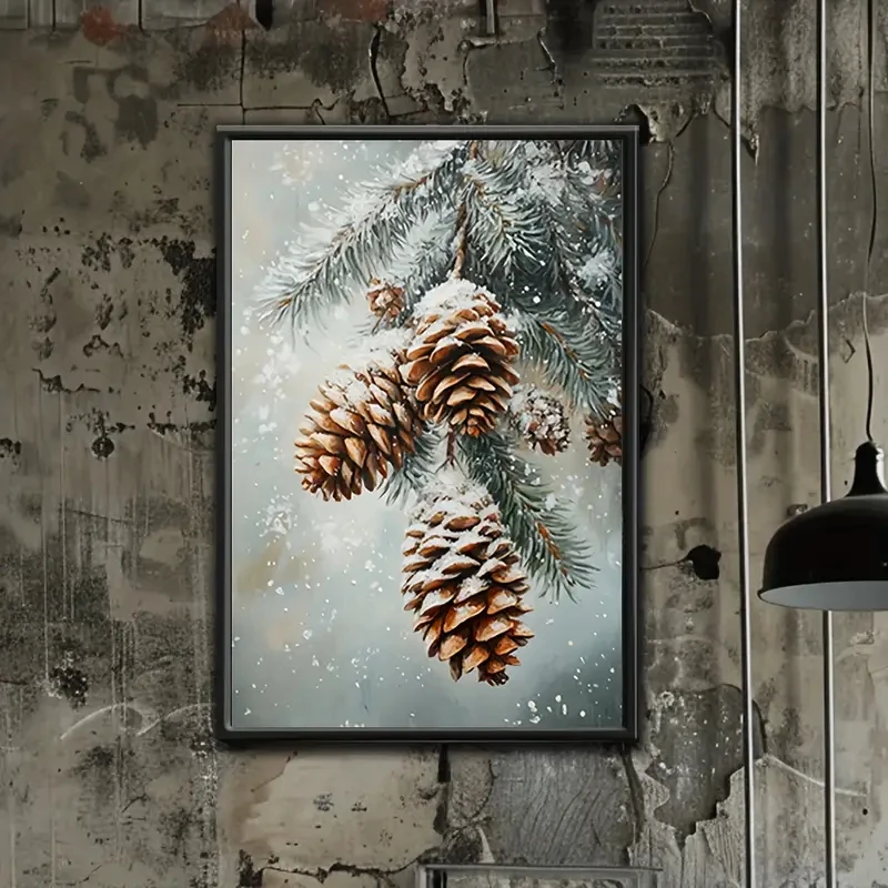 

1pcs Canvas Wall Artworks Pinecones Snow Branches Christmas-themed Wall Decoration, Office Coffee Room, Corridor Decorations