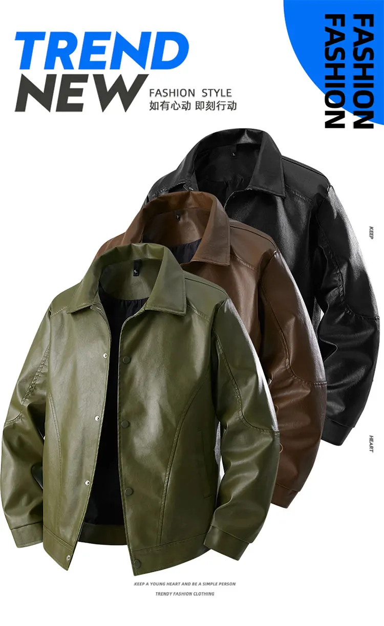 

Men's Clothing Slim Fit Lapel Collar Leather Jacket Men's Fashion Jacket Casual Men Leather Jacket Slim Korean Version Handsome