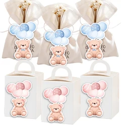 50pcs Pink Blue Balloon Bear Stickers Paper Tags for Baby Shower Kids Happy Birthday Party Decorations Gifts Packaging Supplies