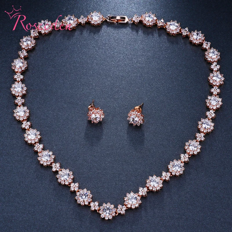 

Luxury Bridal Jewelry Wedding Dinner Girlfriend Gift Free Shipping Round CZ Crystal Necklace and Earring Set RE4795