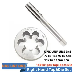 1Set American Screw Hand Tap and Die Set Fine Thread Dies Taps Suit UNC UNF UNS 3/8 7/16 1/2 9/16 5/8 11/16 11/64 3/4