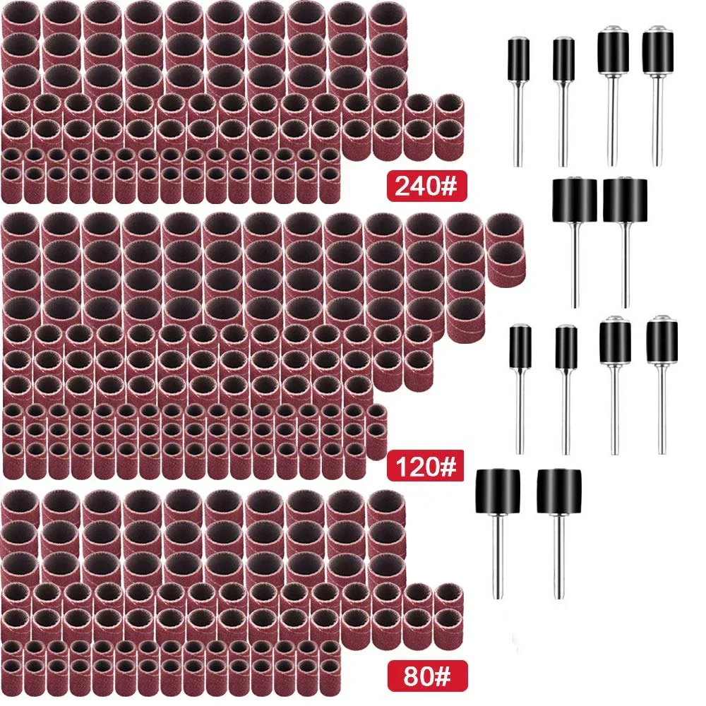 

342 Pcs Sander Drum Kit - 330 Pcs Nail Sanding Drum Sleeves(80#120#240#) 12 Pcs Drum Mandrels for Dremel accessories Rotary Tool