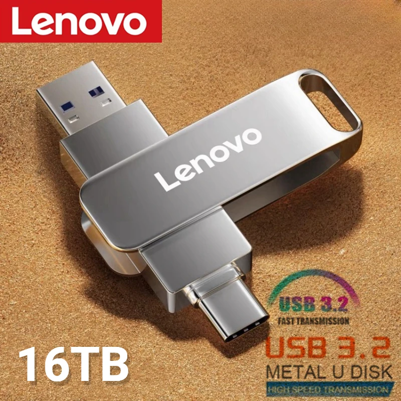 Lenovo 16 ТБ USB 3.2 Флэш-накопители Высокоскоростная передача Металлический флэш-накопитель Карта памяти Флэш-диск Memoria Водонепроницаемая палочка Новый