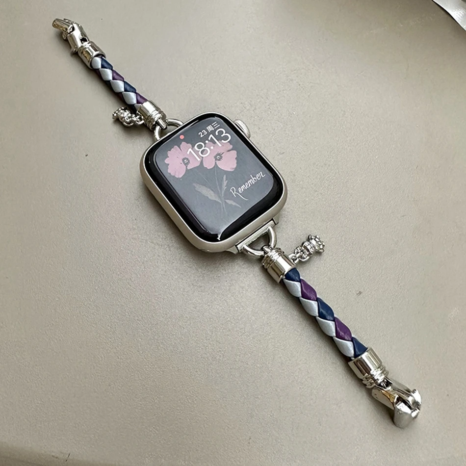 Cinturino in pelle intrecciata per cinturino Apple Watch Ultra 49 38 41 40 44 45 42mm Bracciali donna di lusso serie IWatch 8 7 6 SE 5 4 3 Correa