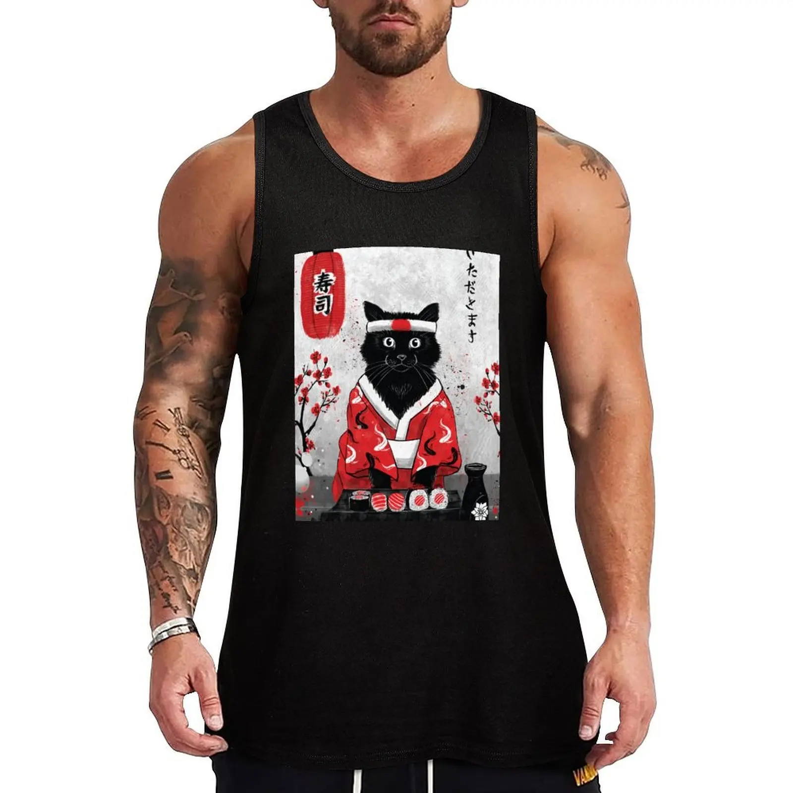 

Sushi Cat Japan Collection Tank Top sexy clothes men gym Men's summer vest anime clothes