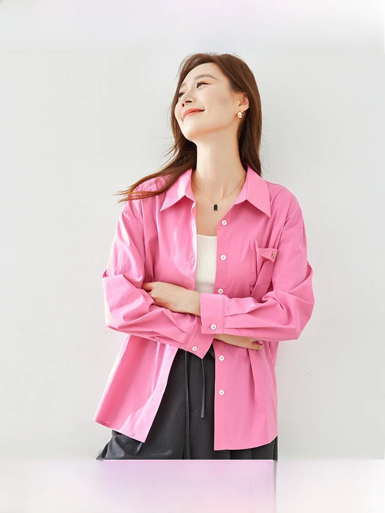 

Casual Color Long Sleeve Shirt Women's Spring New Style Slimming Shirt Elegant Top Cotton Blend Comfortable Business Wear