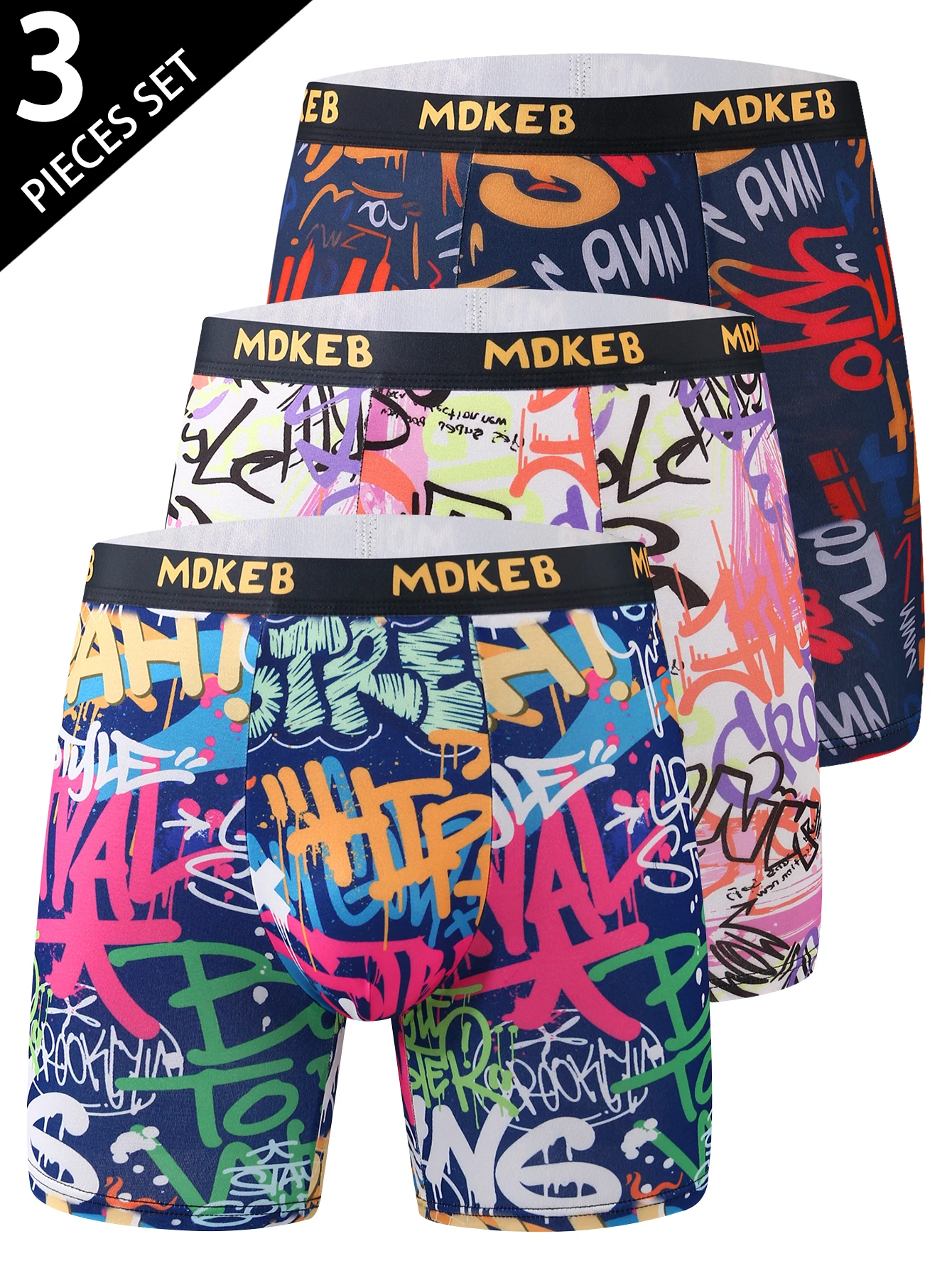 

Three-piece men's graffiti pattern long boxer briefs, breathable and comfortable high-elasticity long boxer briefs, boxing