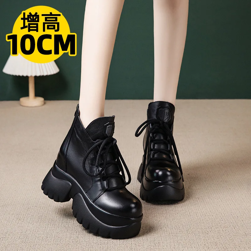 

Short boots women's shoes 2025 autumn and winter new item cowhide thick sole high heels women's sponge cake leather fashion