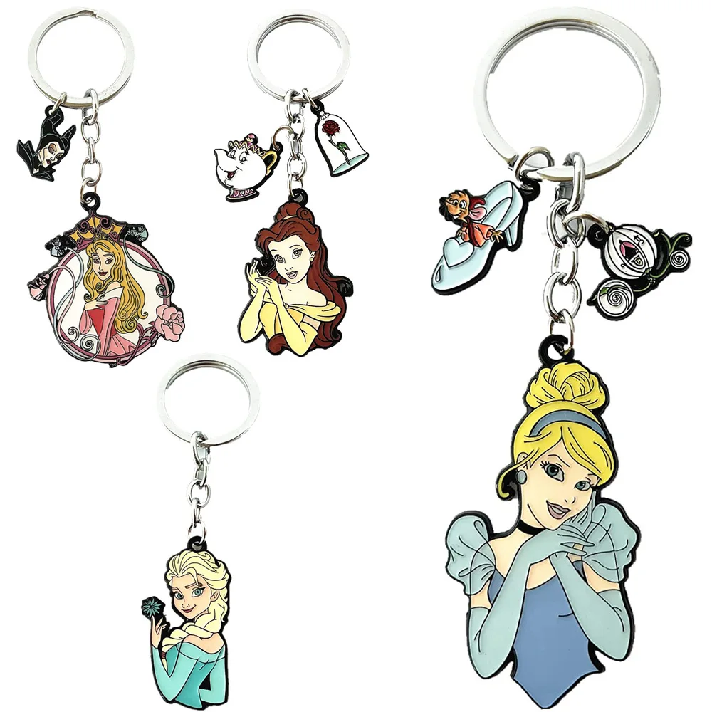 Disney New Cartoon Ice And Snow Fantasy Cinderella Princess Keychain Pendant Movie And Television Beauty And Beast Keychain