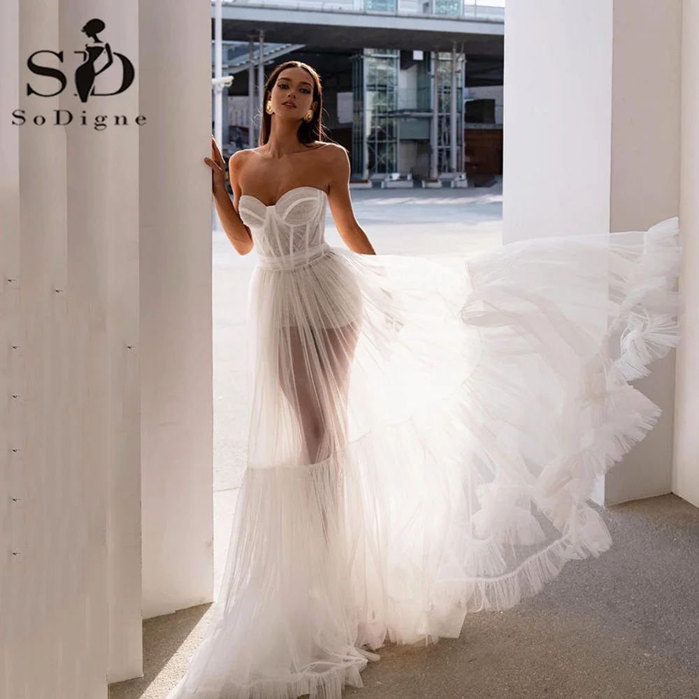 SoDigne Boho Tüll Hochzeit Kleid 2023 Für Frauen Sweethearts Backless Falten Illusion Brautkleider Vestidos De Novia Maß