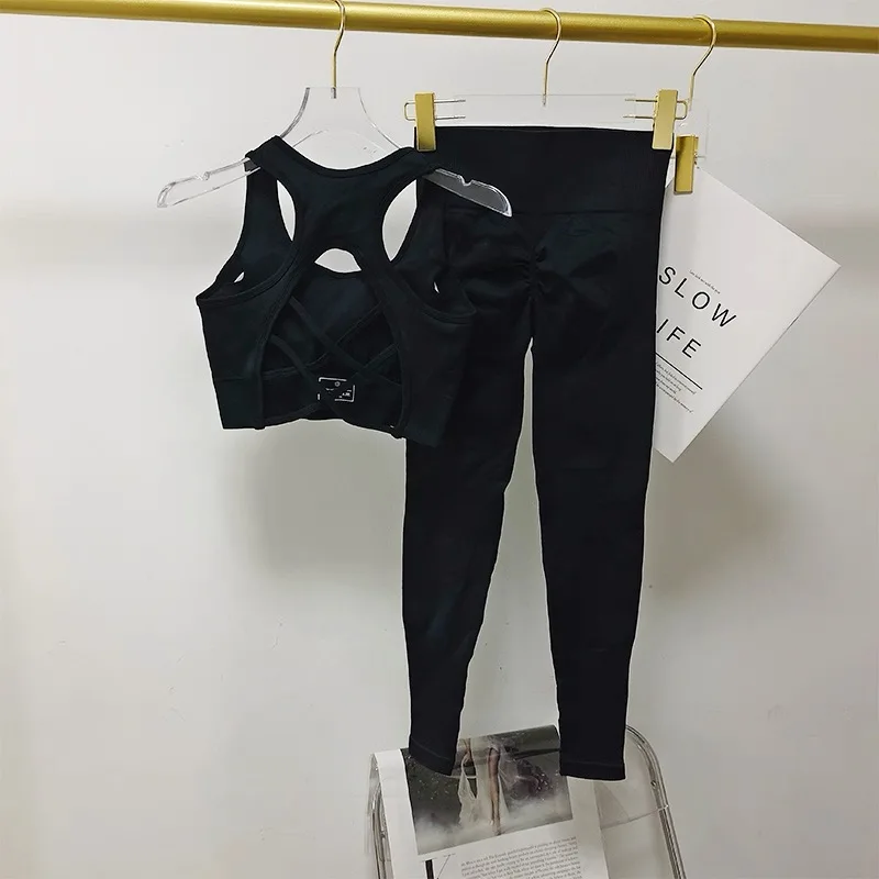 Sexy Rückendesign Fitness-BH für Frauen Pilates Stoßfester Lauf-Trainings-Top Sportliche Hosen Yoga-Outfit-Set – Detail 21