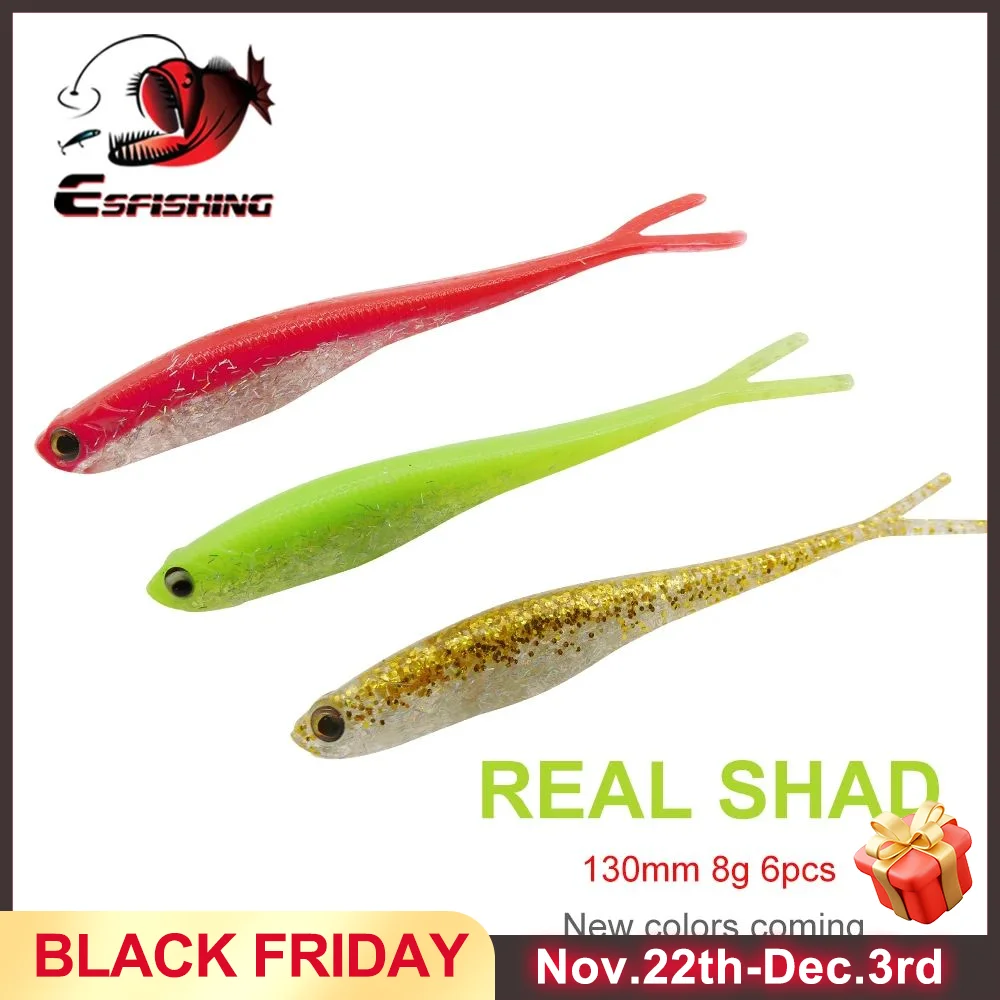 ESFISHING Real Shad 130mm Pesca Artificial Silicone Soft Bait Fork Tail  Minnow Jigging Fishing Lures