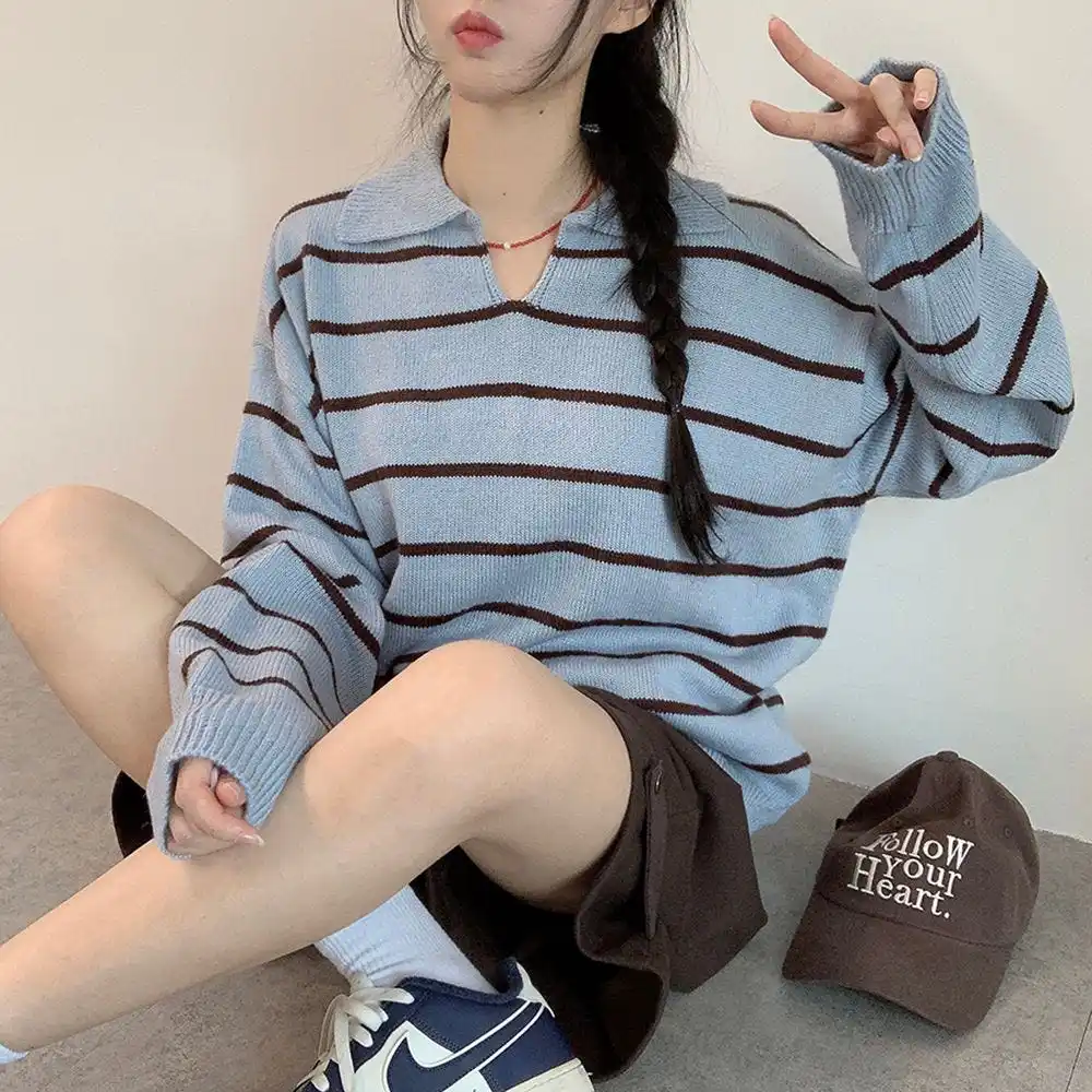 الرجعية Sle كلية Preppy كسول عادية تريكو بدوره إلى أسفل طوق مكافحة الشيخوخة المرأة ألياف البوليستر معطف بقلنسوة #2