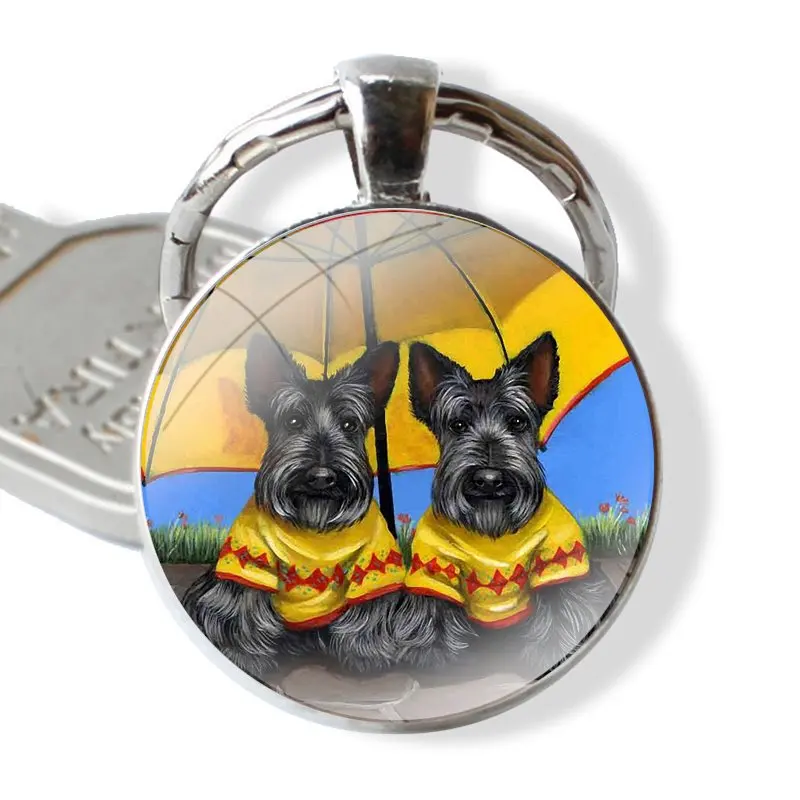 fashion Scottish Terrier dog Keychain Handmade Glass Cabochon Key Ring Holder Pendant Key Chains