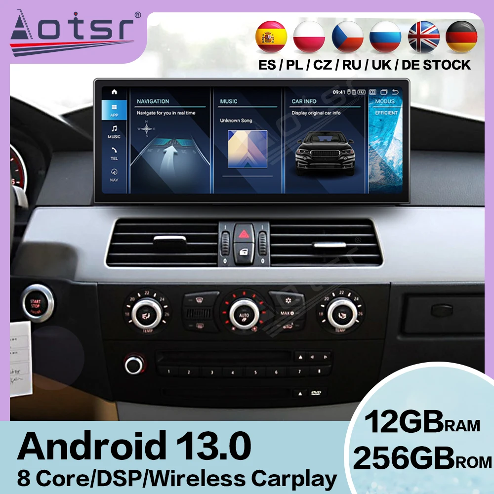 Qualcomm Multimedia Receiver Android Player For BMW 5 Series 2006 2007 2008 2009 2010 GPS Navigation Stereo Radio IPS Head Unit