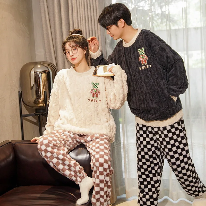 Couples Pajamas Sets Men Women Winter Thicken Pyjamas Sleepwear Cartoon Korean Lovers Homewear Soft Warm Pijama Mujer Homme