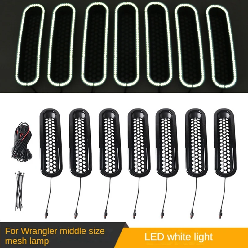 Air Intake Grille Middle Grid Grille LED Light White (With Light) Insect Screen Car For Jeep JEEP Wrangler