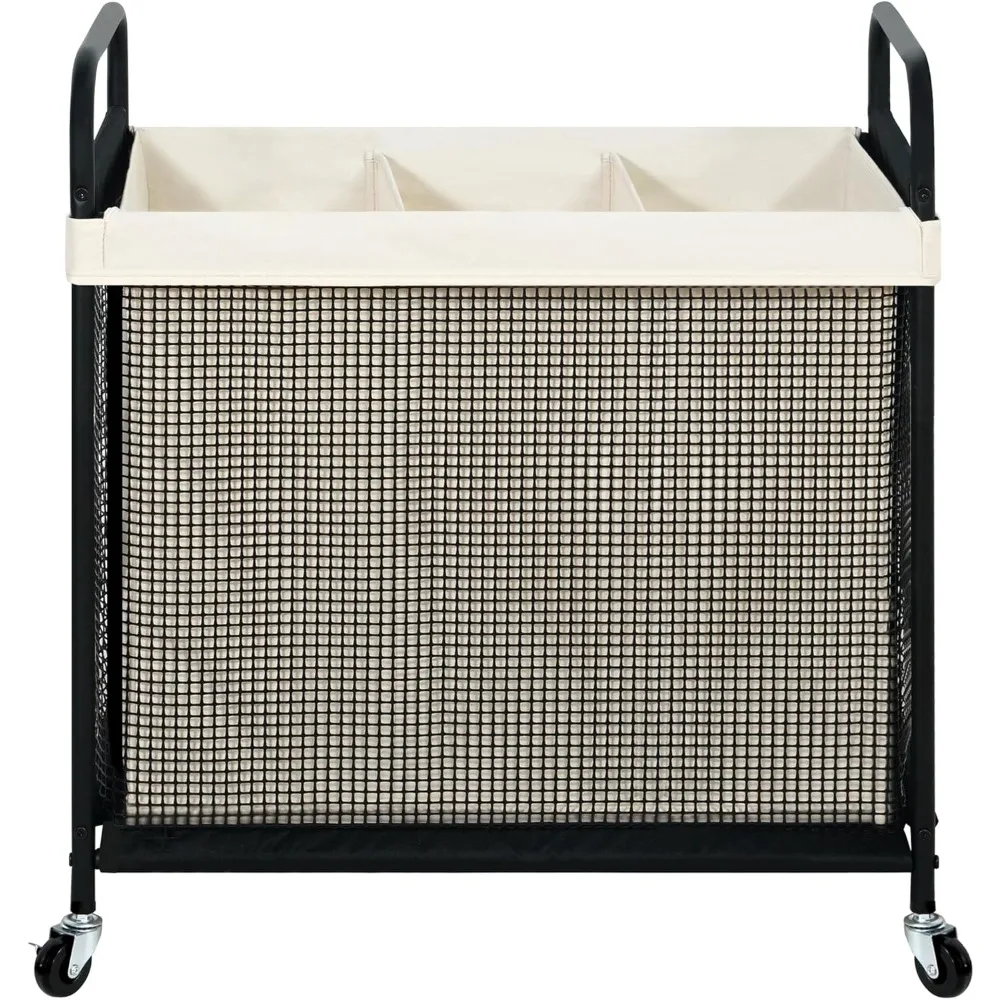 

STO STO Laundry Hamper 3 Section, 120L Rolling Laundry Sorter Cart with Removable and Washable Liner Bag, Rolling Clothes
