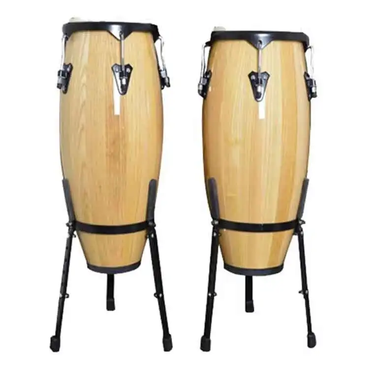 Orff Latin Drums 10+11'' Combo Free-Standing Fiberglass Stainless Steel Conga Drum Set Stand HUASHENG HSKJG01 Eco-Friendly Paint
