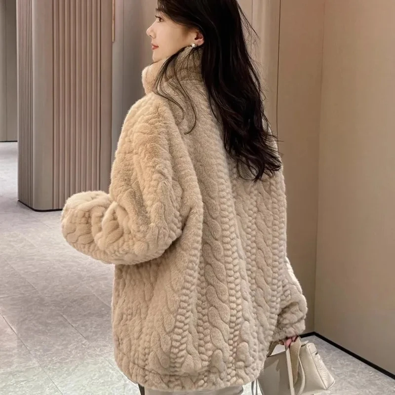 Damen-Mantel aus Nerzimitat, mit Baumwolle gefütterte Jacken, warme, dicke Oberbekleidung, lockere, vielseitige Parkas, Winter