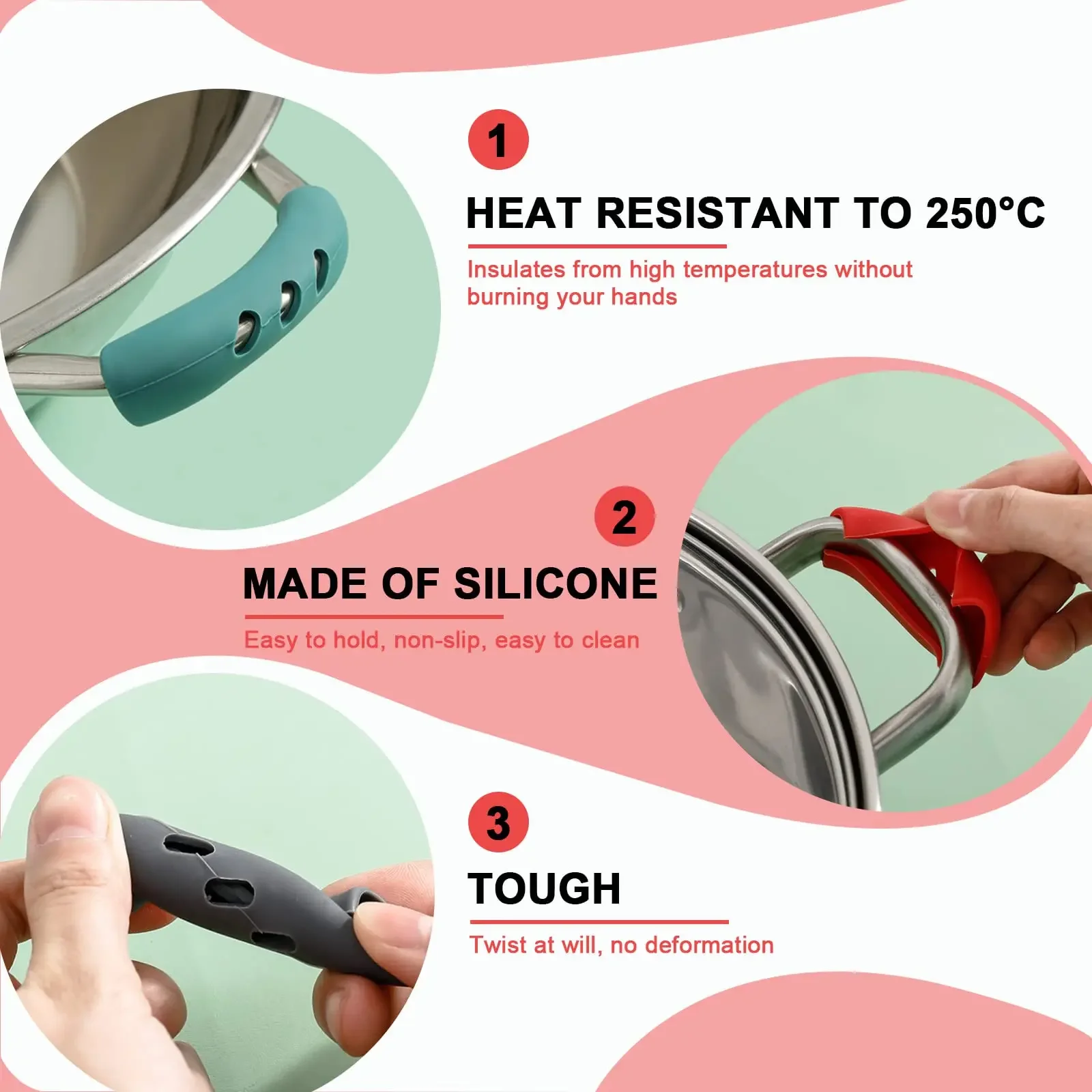 Anti-scald pot handles gloves Heat Resistance Non-slip Silicone Handles, Non-slip Pot Handle Accessories,Kitchen Gadgets - view 4