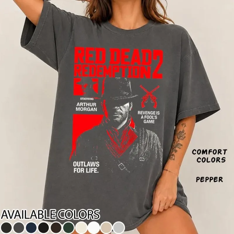 Fugitive Cowboy Pattern T-shirt - Western Gunner Pattern T-shirt Men's T-shirt Summer New Unisex High Street T-shirt