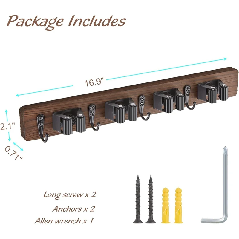 AB11-Decor con 4 slot e 4 ganci Porta scopa e porta scopa Porta attrezzi da giardino a parete