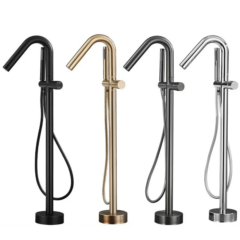 

Floor Standing Brushed Gold Bathroom Bathtub Faucet + Handheld Shower Free Standing Antique Bronze Luxury BathTub Mixer Taps