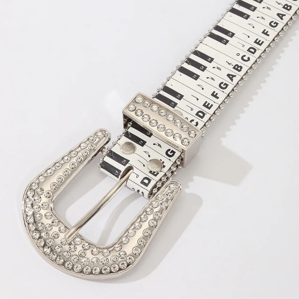 Creative Graffiti Piano Key Note Belt Adjustable All-match Rhinestone Waistband Y2K Punk Dress Jeans Belt Daily