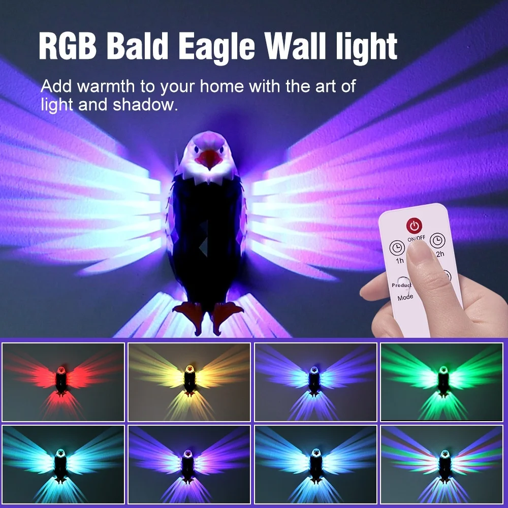 أصلع النسر ضوء الليل Led الحيوان مصباح إسقاط ديكور المنزل الجدار الخفيفة للحفلات. الديكور الدافئ لغرفة النوم