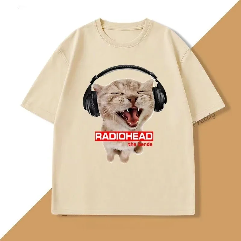 Lustiges Headset-Katzen-Radiohead-The-Bends-Grafik-T-Shirt Unisex Vintage Rockband-Tee Y2K Hip-Hop Streetwear Tops Musik-Fan-T-Shirts – Detail 3