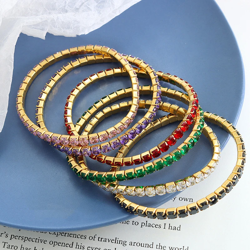 Fashion Jewelry Bracelet Women\'S Multicolor Zircon Elastic Bracelet Shiny And Fadeless Handmade Jewelry Wedding Party Gift