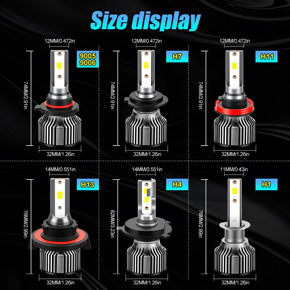 Faros LED para coche 6000K 2 uds 300W CSP 3570 Chip LED 9005 9006 9012 HIR2 H1 H4 H7 H11 H13 9008 para faros de coche bombillas Turbo 12V