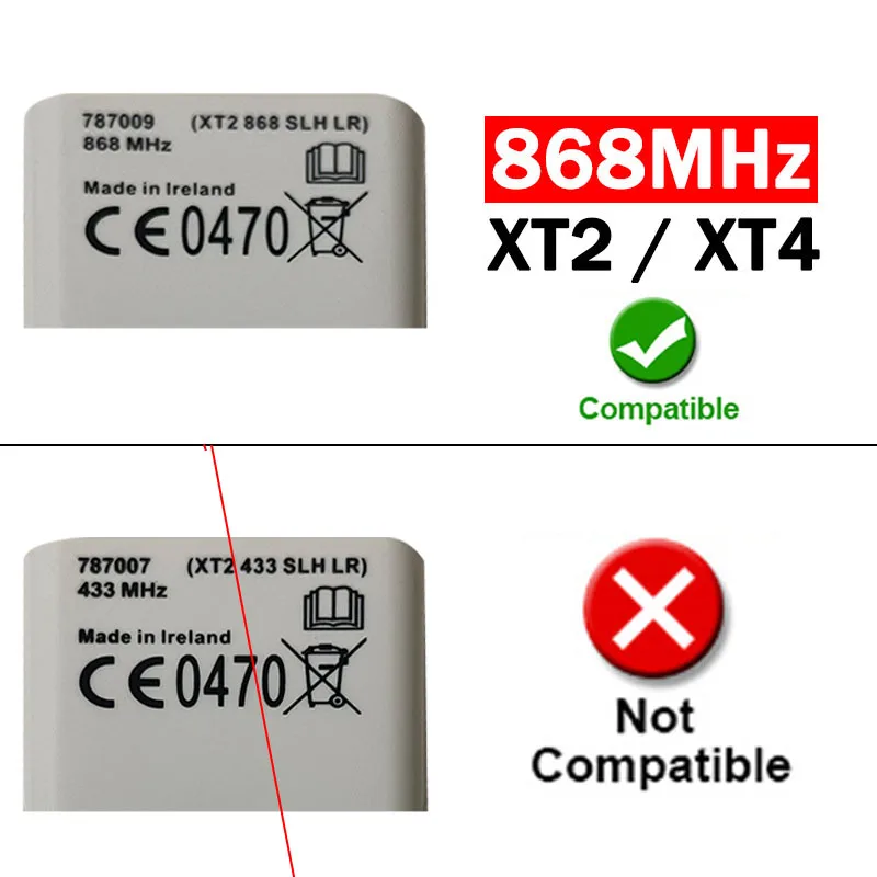 XT2 XT4 868 SLH LR 787009 787010 7870091 7870101 787005 787006 T2 T4 DL2 DL4 TML2 TML4 Abridor de puerta de garaje con control remoto de 868 MHz