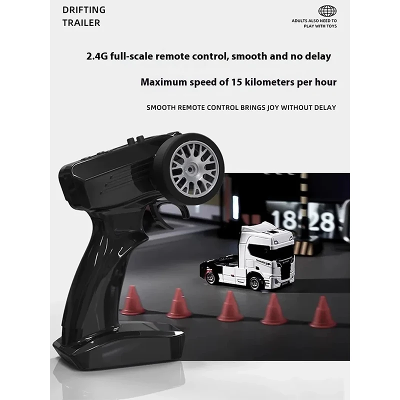 1/43 Simulatie Trailer Oplegger Afstandsbediening Transportvoertuig Container Vrachtwagen Automodel Met Geluid En Licht Kinderen