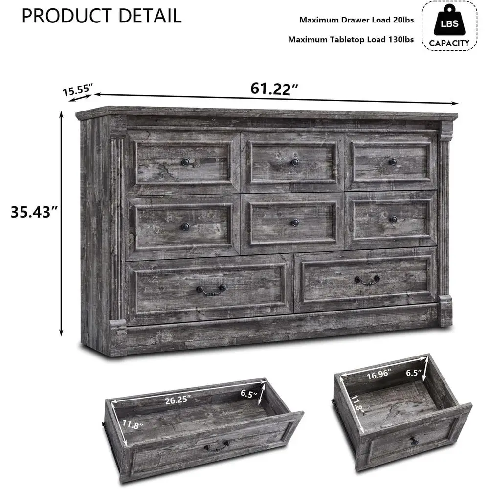 침실, 복도, 거실용 기둥이 있는 61개의 넓고 큰 서랍장 및 장롱 - 연회색 수납 정리함