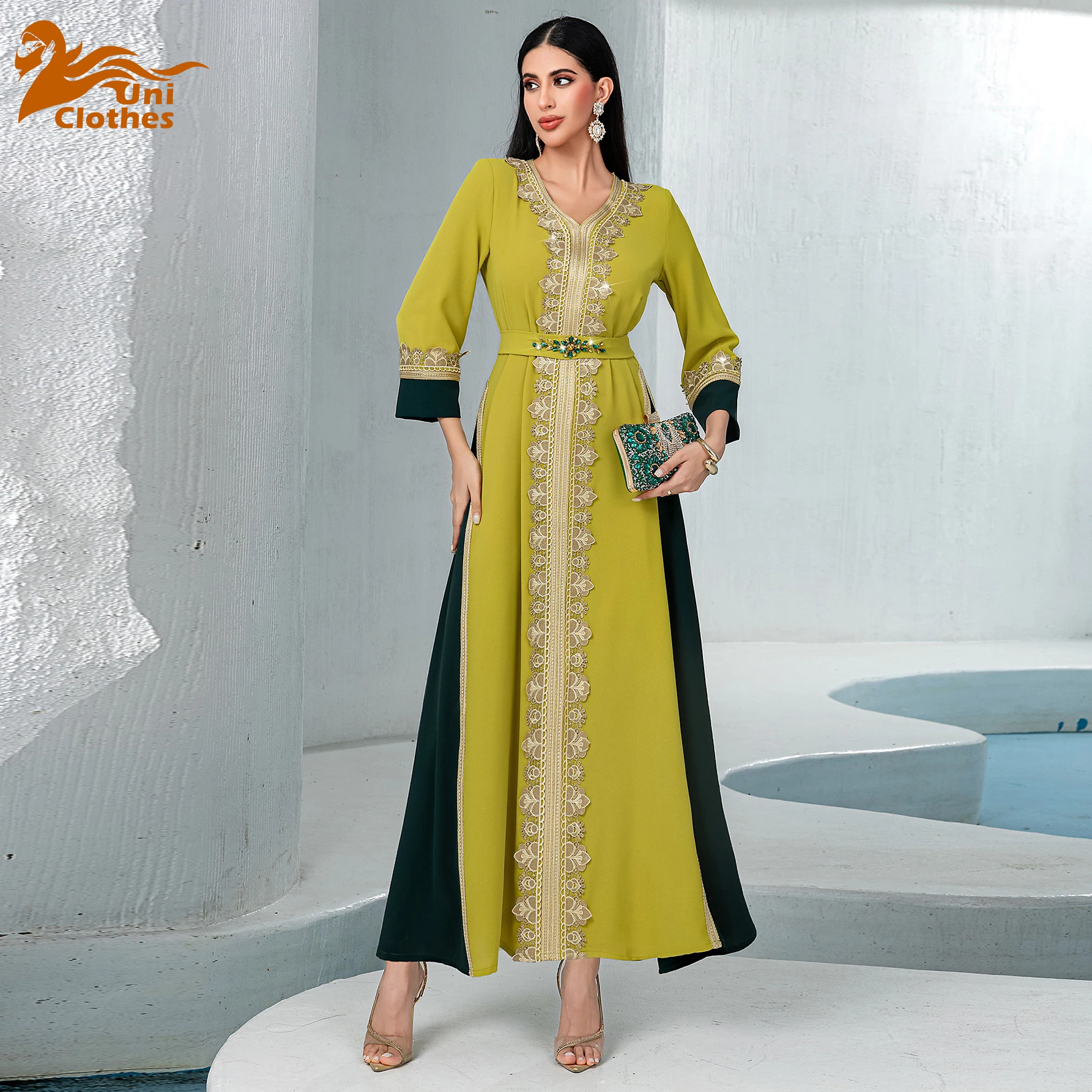 

UNI Dubai Abaya Eid Muslim Embroidery Abayas For 2025 New Women Maxi Dress Turkey Arab Islamic Evening Party Gown Kaftan