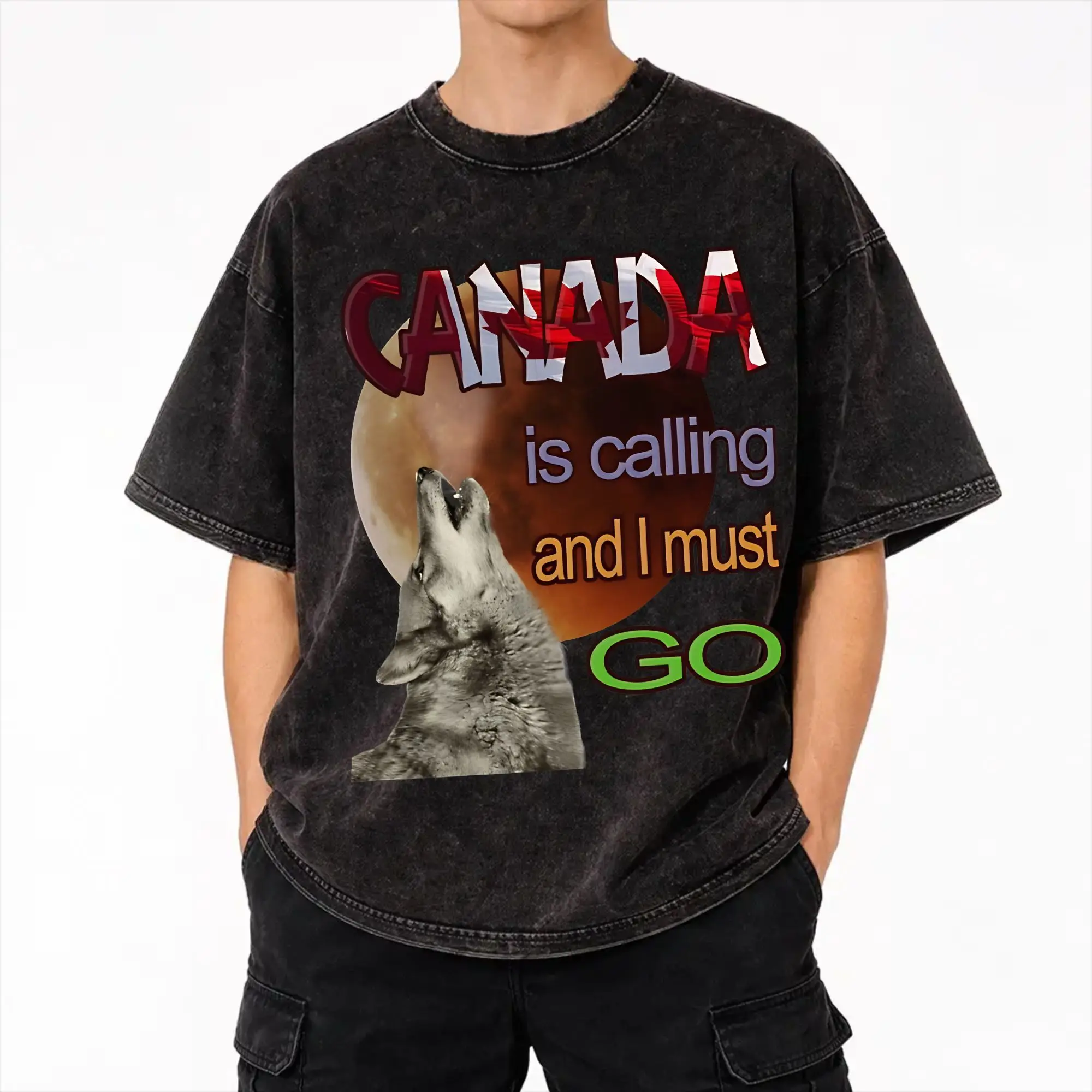 Summer  Funny Canada Is Calling and I Must Go Flag  Washed Shirt Merch Harajuku T-Shirts  Men Women Tees